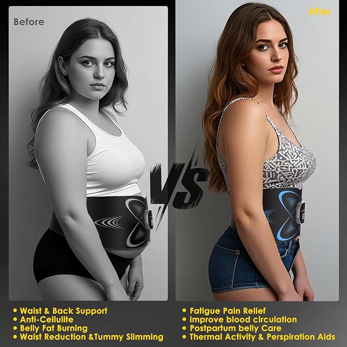 Ab Stimulator Muscle Toner, Abs Stimulator Abdominal Massage Belt with Heating for Lose Belly Fat & Cellulite Melting & Stomach Smooth & Firming, Lower Back Massager for Pain Relief Women Men Gifts