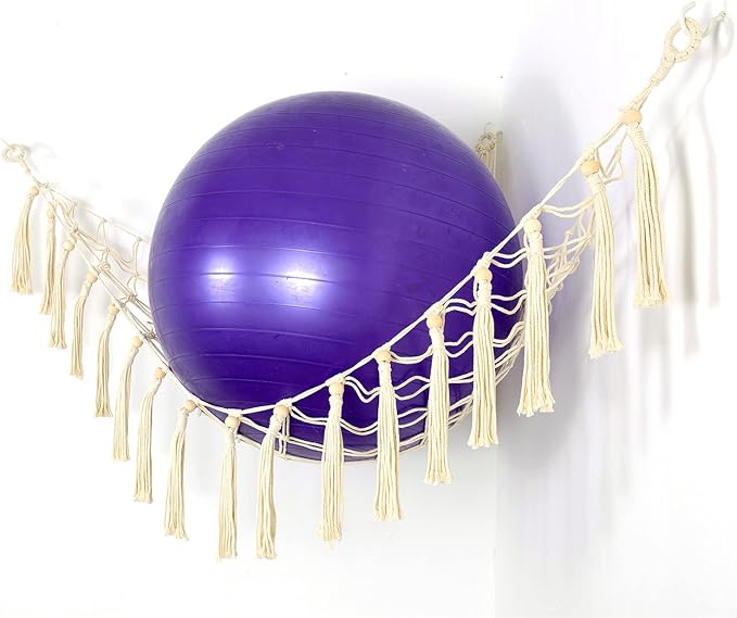 Exercise Ball Holder Yoga Ball Rack Corner Hanging Storage Net or Hammock for Fitness Ball Balance Ball Organizer Pregnancy Stability Ball Swiss Balance Ball for Yoga Studio and Gym