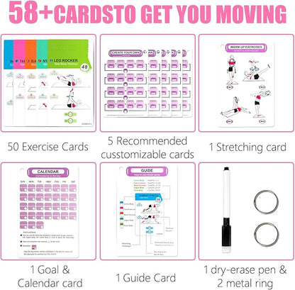 Pilates Ring Workouts for Women-58 Exercise Cards with Pilates Mat Workout Postures，ncludes 4-Week Challenge,2 Rings& Dry-Erase for Easy Organization-Home, Gym or Studio
