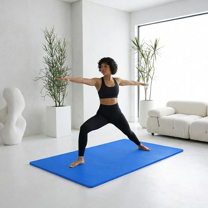 BalanceFrom Puzzle Exercise Mat 1" Thick, EVA Interlocking Foam Floor Tiles for Home Gym, Mat for Home Workout Equipment, Floor Padding for Kids, Blue, 24 in x 24 in x 1 in, 72 Sq Ft - 18 Tiles