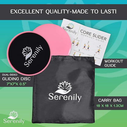 Serenily Sliders for Working Out - Core Exercise Sliders, 2 Dual Sided Gliding Discs For All Floors With Carry Bag & Workout Guide. Abs & Full-Body Fitness Equipment - Compact Slider Set For Home Gym