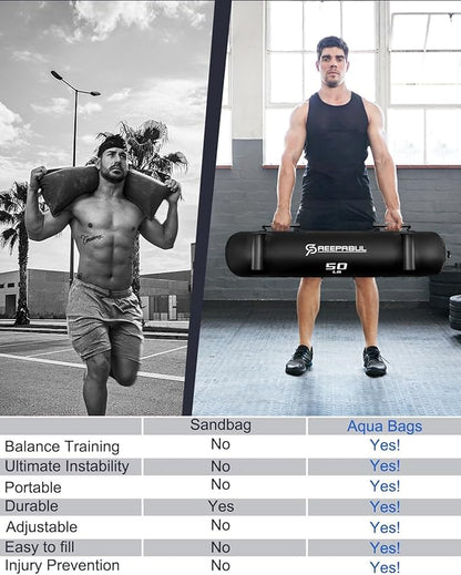 Aqua Bags for Workout 5-45lbs - Ultimate Core Water Weights Aqua Bag - Portable Stability Fitness -Stability, Core and Balance Training - Portable Fitness Equipment - Includes Three Bags