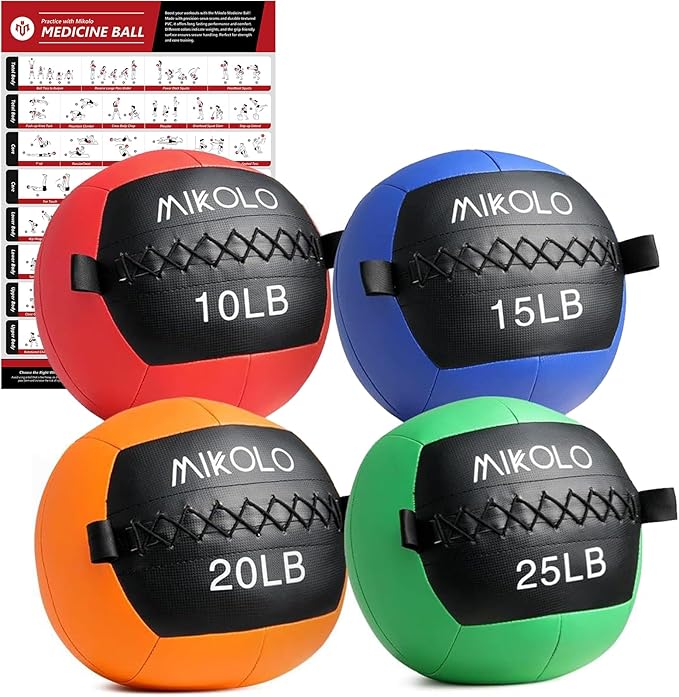 Mikolo Medicine Ball, Wall Ball,Soft Medicine Ball Set,Slam Ball for Core Training, Strength Workouts -Multi-Weight 10lbs 20lbs Exercise Balls for Home Gym, Functional Fitness (10/15/20/25LB)