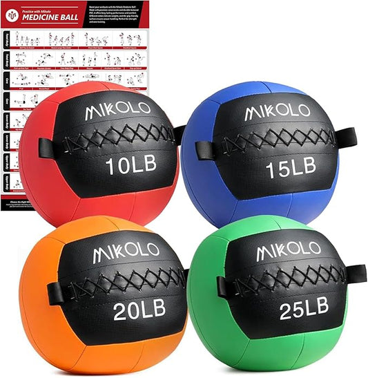 Mikolo Medicine Ball, Wall Ball,Soft Medicine Ball Set,Slam Ball for Core Training, Strength Workouts -Multi-Weight 10lbs 20lbs Exercise Balls for Home Gym, Functional Fitness (10/15/20/25LB)