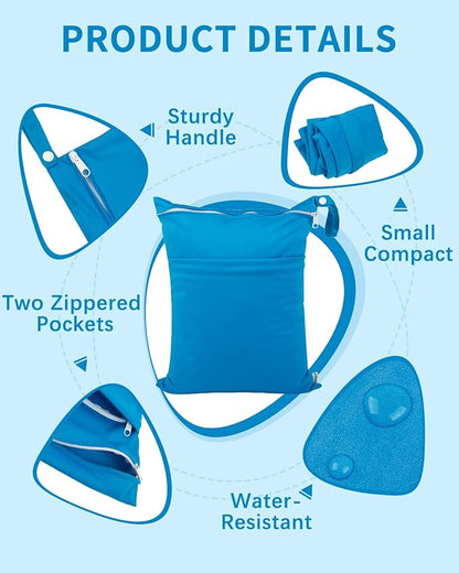 babygoal Wet Dry Bags 3 Pack for Baby Cloth Diapers, Washable Travel Bags, Beach, Pool, Gym Bag for Swimsuits & Wet Clothes with 2 Pockets 3LN10