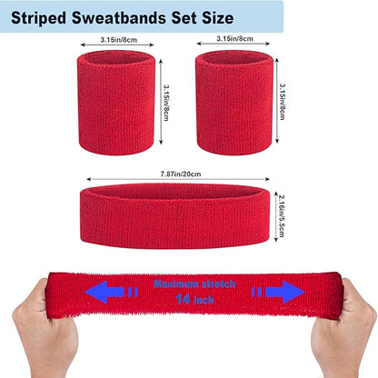 Sweatbands Headband and Wrist Set, Cotton Sweat Band for Athletic Men and Women, Sweatbands Sports Headbands for Working Out, Running, Basketball, Tennis, Yoga