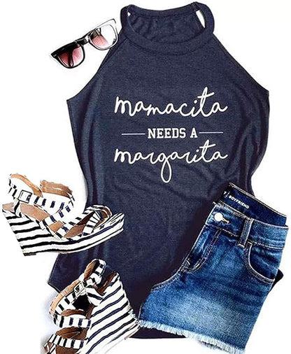Mamacita Needs a Margarita Women Funny Shirts Workout Tops Graphic Beach Holiday Outfit Tees