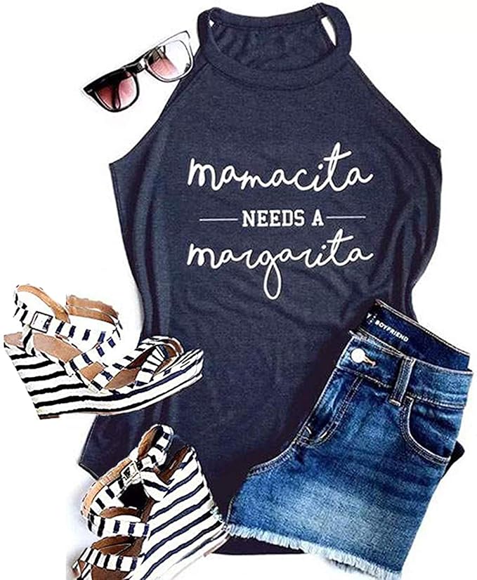 Mamacita Needs a Margarita Women Funny Shirts Workout Tops Graphic Beach Holiday Outfit Tees