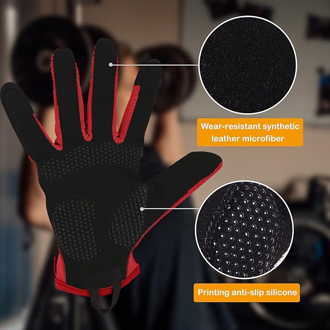 ChinFun Full Finger Workout Gloves for Men Breathable Gym Exercise Weight Lifting Gloves Full Palm Protection Deep