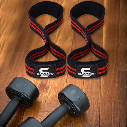 SAWANS Lifting Straps Padded Grip Figure 8 Wrist Straps Weight Heavy Duty Double Loop Bodybuilding Training Gym Straps Hand Bar Non Slip Deadlift Support Strong Cuffs Powerlifting