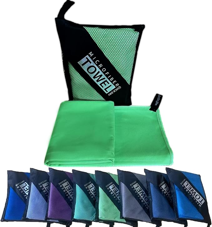 Reusable Quick Dry Beach Towels,Microfiber Travel Towel,Compressed Lightweight Bath Towel for Beach Hiking Gym Yoga Travel Sports Swimming Camping(Green, 12"*24")