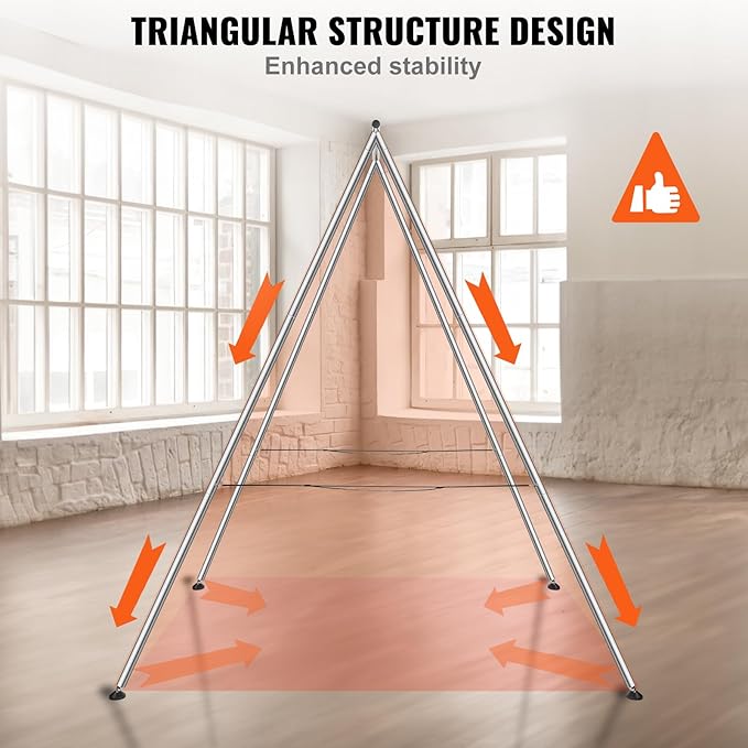 VEVOR Yoga Stand Frame, Max 441-551 lbs Load Swing Stand, Triangular Structure Aerial Rig, Aerial Silk Stands with Yoga Hammock, Standard & Height-Adjustable Version