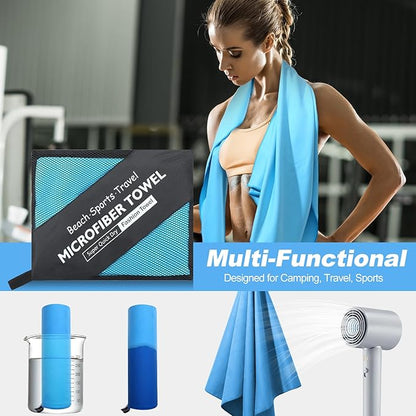 VitalCozy 4 Pcs Quick Dry Camping Towel 48" x 24" Microfiber Travel Swimming Lightweight Towel Absorbent Fast Drying Set for Beach Yoga Sports Swimming Pool Backpacking Workout, 4 Colors