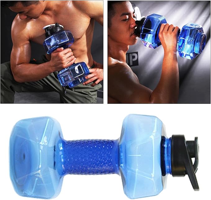 Big Capacity PETG Friendly Cup Dumbbell Shape Drinking Water Bottles Barbell Kettle Body Training Bottle () for Outdoor Camping Travel