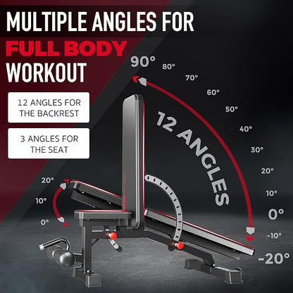 Keppi 1000LB Weight Bench - Adjustable Workout Bench Press Set for Home Gym Strength Training, Incline Decline Flat Sit Up Bench for Full Body Strength Training