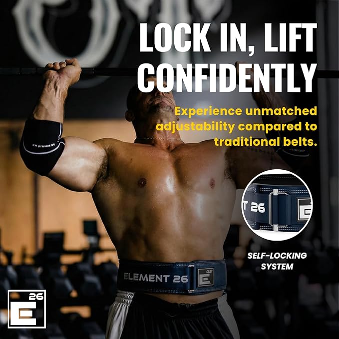 Element 26 Hybrid Leather Weight Lifting Belt for Men & Women - Self locking Adjustable Leather Belt for Powerlifting, Olympic lifting & Functional Fitness - Weight Belt, Squat Belt, Back Support