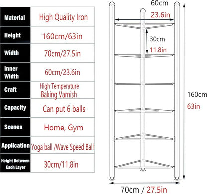 Balance Ball Half Rack, Iron Exercise Balls Holder for Home Gym, Floor Stand Balance Trainer Shelf