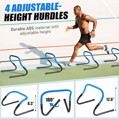 Agility Speed Training Equipment Set, Football Practise Set with 20ft Agility Ladder, 12 Cones, 4 Adjustable Hurdles, Jump Rope, for Basketball, Soccer Training, Football, Kids, Youth, Adults