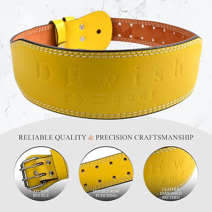 Leather Gym Fitness Belt, 4" & 6" Padded Lumbar Back Support, 10 Adjustable Holes for Weightlifting Powerlifting Bodybuilding Deadlift Squat Workout Strength Training