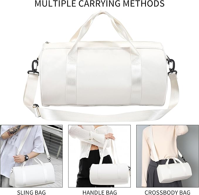Small Gym Bag for Women Small Duffle Bag with Wet Compartment Sport Bags Gym Tote Bag for Workout Yoga Swimming Dance (White(wet pocket))