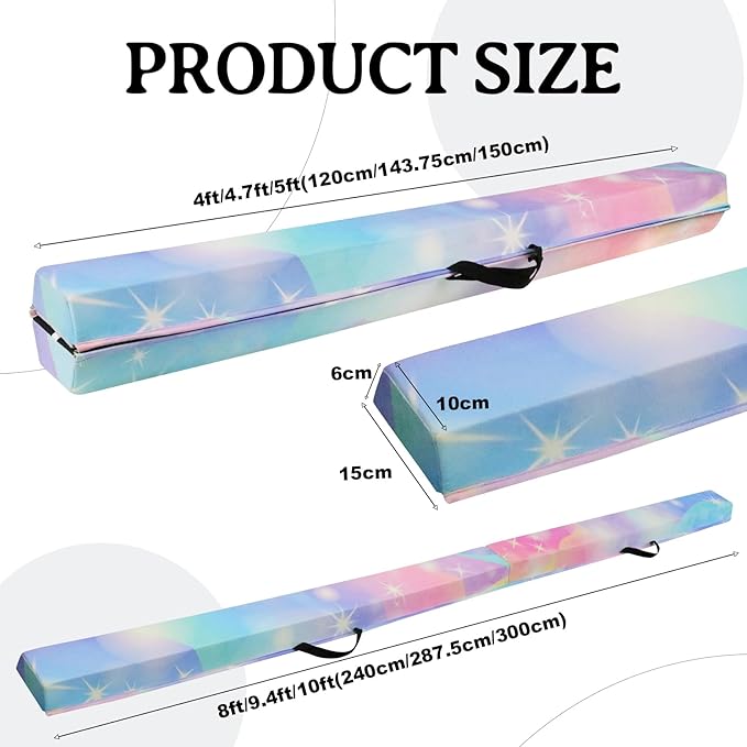 8FT/9.5FT Folding Balance Beam, Portable Gymnastics Beam Equipment with Non Slip Rubber Base & Suede Cover for Training/Practice/Professional Home Exercise
