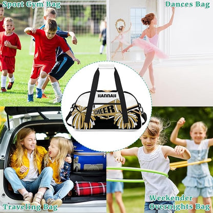 Personalized Cheerleading Dance Duffel, Custom Large Ballet Weekender Travel Cheerleaders Bag, Gold White Black