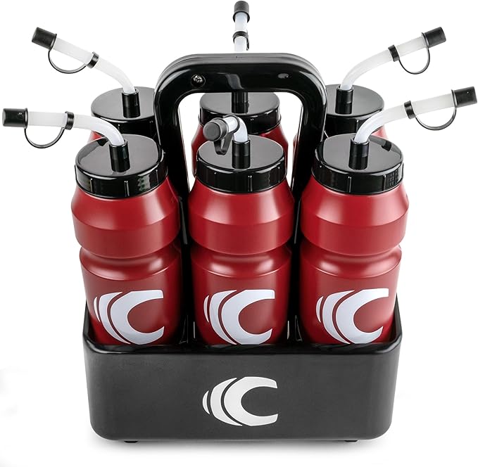 Cannon Sports 1 Liter Sports Water Bottle, BPA-Free, 34oz Capacity, Large Mouth, 2 lids (Straw & Squeeze) with Carrier, Great For Helmet Sports Such As Hockey, Lacrosse, Football, Boxing (Burgundy)