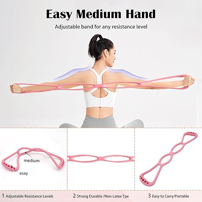 4 Ring Adjustable Loop Resistance Bands for Working Out Walk at Home，Workout Bands Exercise Stretch Band for Women&Men Fitness, Yoga, Pilates-Non-Slip, Home/Gym Use