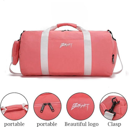 BE Smart Gym Bag Sports Duffle Bag for Men Women, Waterproof Gym Bags Weekender Bags with Shoe Compartment, Lightweight Large Overnight Workout Bag, Pink With Tpu Pocket, Casual Fashion
