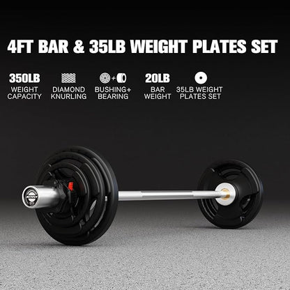 RitFit Barbell Weight Set - 4/6FT Olympic Barbell with Weight Plates (55-115LB Total) - Weightlifting Equipment for Squats, Curls, Deadlifts, Presses, Hip Thrusts