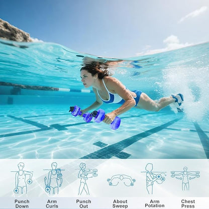 SIXRARI 2 PCS Water Weights for Pool Exercise – Upgraded Non-Slip PE Water Dumbbells, Adjustable Aqua Fitness Aerobics Equipment for Arm Toning, Aqua Therapy & Home Workouts