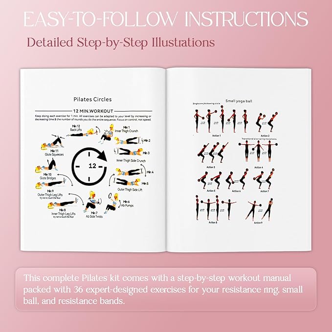 Pilates Kit 14PCS for Women, Pilates Equipment with Pilates Ring Set, Home Pilates Workout Kit, Mini Exercise Ball, Loop Resistance Bands, Stretch Strap, Massage Roller, Grip Socks