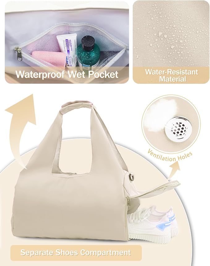 Gym Bag for Women with Shoe Compartment Yoga Mat Bag with Wet Pocket and Water Bottle Holder Weekender Bag with Strap