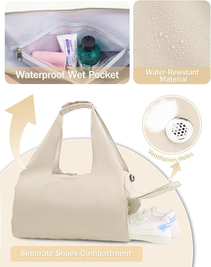 Gym Bag for Women with Shoe Compartment Yoga Mat Bag with Wet Pocket and Water Bottle Holder Weekender Bag with Strap