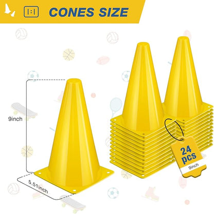 24pcs Cones 9 Inch Soccer Cones and Plastic Traffic Cones, Durable Cones for Sports Training, Ideal for Soccer, Basketball, Football, Skating, and Agility Drills Practice