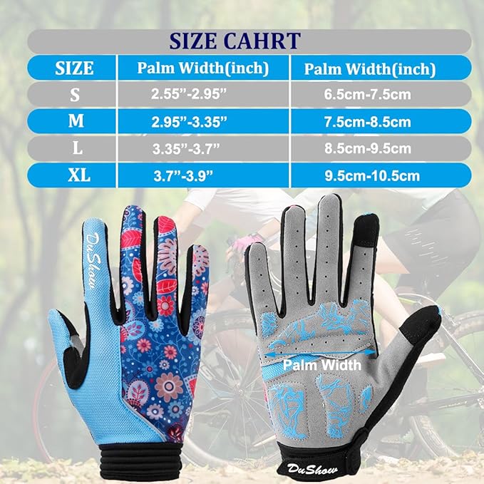 DuShow Bike Gloves for Women Cycling,Pink Floral Workout Gloves Women,Full Finger Biking Driving Riding Gloves for Women,Gel Padded Touch Screen Gym Gloves