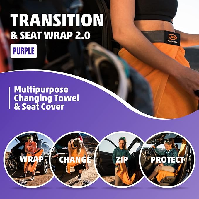 Orange Mud Transition & Seat Wrap V2.0 – Purple Car Seat Cover, Changing Kilt & Towel in One – Quick-Dry, Secure Wrap for Runners, Cyclists, Triathletes, Gym & Outdoor Use