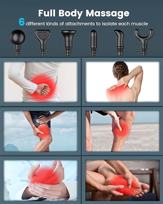 AYURA Massage Gun Deep Tissue, Muscle Massager Gun for Pain Relief, Percussion Massage Gun with 30 Speeds & 6 Heads, Portable Handheld Back Massage Gun for Athlets Men Women