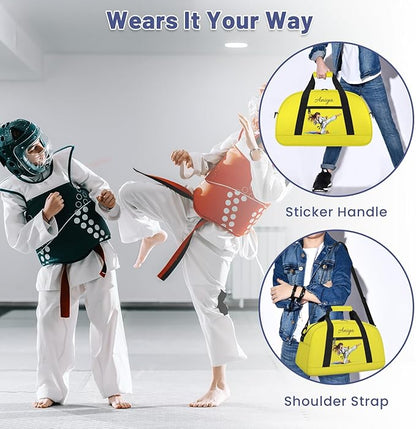 Custom Name Taekwondo Karate Duffle Bag for kids Girls - Personalized Martial Arts Gear Bag, Water-Resistant Sparring Equipment Bag, Taekwondo Yellow