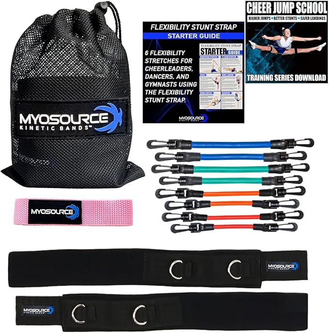 Cheer Kinetic Bands – Leg Resistance Bands for Cheerleaders | Improve Flexibility, Jumps, Stunts & Tumbling | 4-Level Resistance System with 12 Stunt Strap Colors + Digital Training Downloads