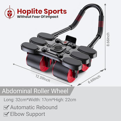 Ab Roller for Core Workout – 4 Wheel Ab Roller for Stability with Elbow Support – Automatic Rebound Ab Wheel Machine for Home Gym – Core Exercise Equipment for Men and Women