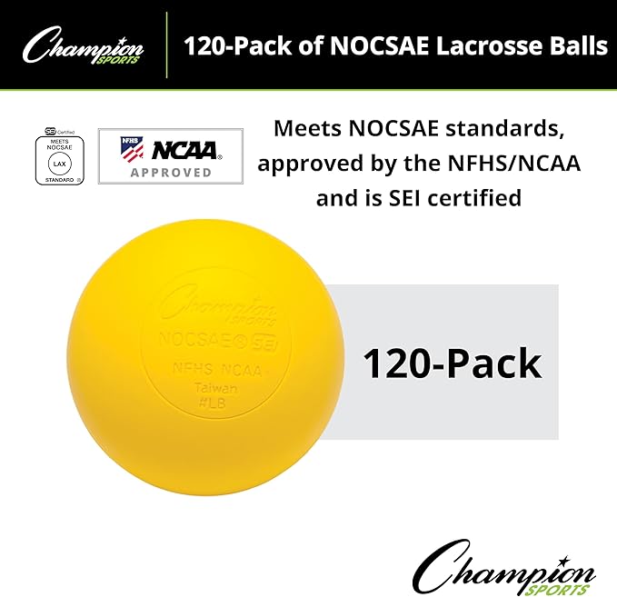 Champion Sports Lacrosse Balls – Official Size SEI Certified, Multi-Color Packs of 3, 6, or 12 for Practice & Games