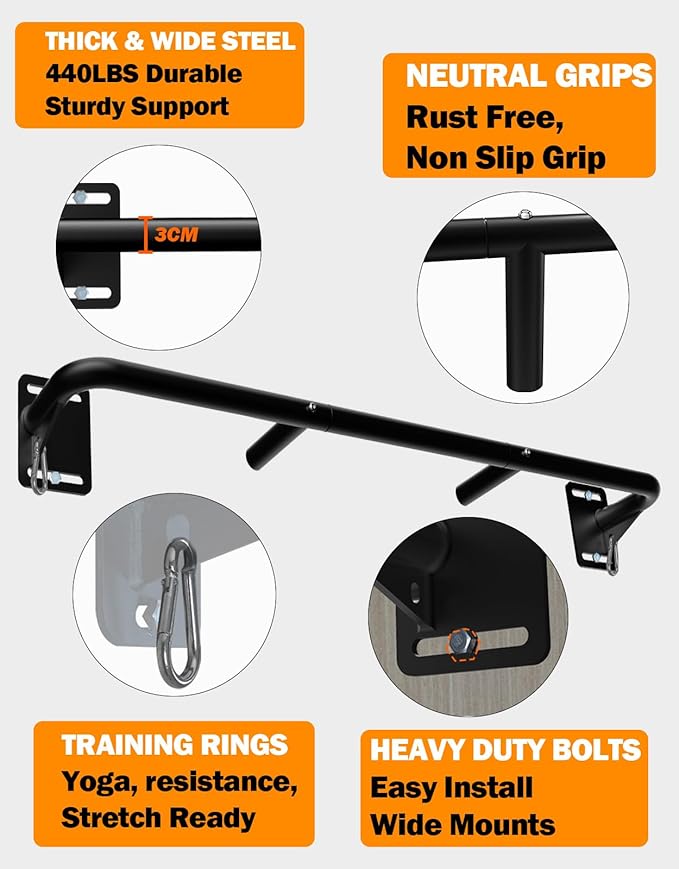 Fitarc Joist Mount Pull Up Bar, Wall Chin Up Bar Ceiling Mount for Beams, Heavy Duty Steel Construction, Home Gym Workout Equipment -Patent Pending