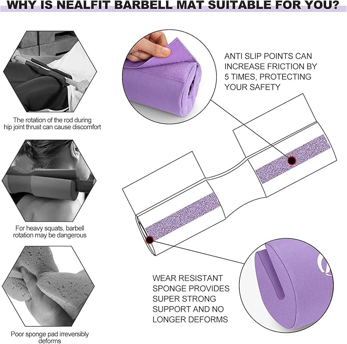 Barbell Squat Pad with Thick Nylon Padding, Hip Thrust Pad for Squats, Lunges, Neck Shoulder Squat Pad for Olympic or Standard Bars