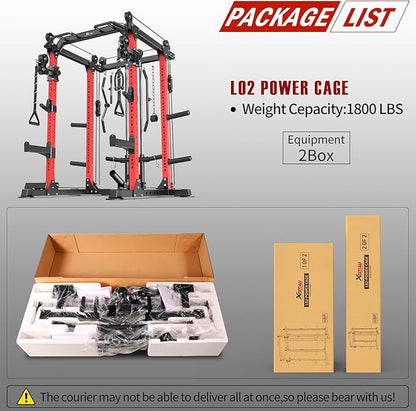 Power Rack Power Cage Multi-Function Squat Rack with Cable Crossover System Selectable More Training Attachment Power Rack for Garage & Home Gym