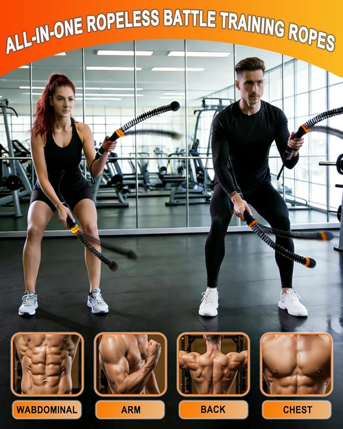 Ropeless Battle Ropes Cordless Adjustable Weighted Portable Home Gym Exercise Rope with Storage Bag Training Equipment for Men & Women Full Body Strength Fitness and Workout