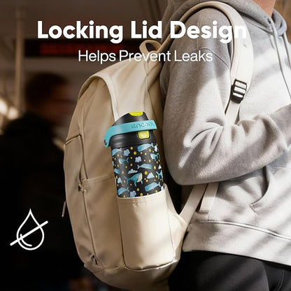 ENCOOL Leakproof Insulated Water Bottle with Straw Dual-Sip Water Bottle Bag-Safe Design for Work, Commute & Gym – Keeps Drinks Cold All Day, 24 oz, Sky Whale