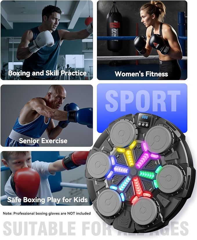 Upgraded Music Punching Machine for Kids and Adults, Wall Boxing Punching Pad with Bluetooth & Rhythm Lights, 3 Speed Modes, Home Fitness Boxing Equipment with Gloves for Boys Girls Teenagers