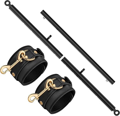 Heavy Duty Stainless Steel Expandable Spreader Bar with 2pcs PU Adjustable Straps, Sports Aid Training Fitness Gear Pilates Aid Kit,Home Indoor Sports Yoga Set