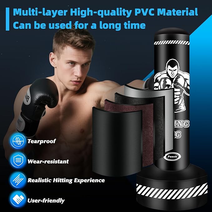 Heavy Freestanding Punching Bag for Adults, 70'' Standing Punching Bag Heavy Bag with Boxing Gloves, Women Men Boxing Training Equipment Kickboxing Bags for Beginners Training MMA Fitness Home Gym